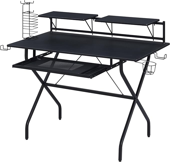 Home Office Desk Black Computer Desk with Keyboard Tray
