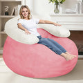 HABUTWAY Giant Bean Bag Chair Oversized Beanbag Chair with Filler Ultra Soft Faux Fur Bean Bag Lounge Floor Sofa w/U-Shaped Pillow for Gaming Reading Pink &amp Beige