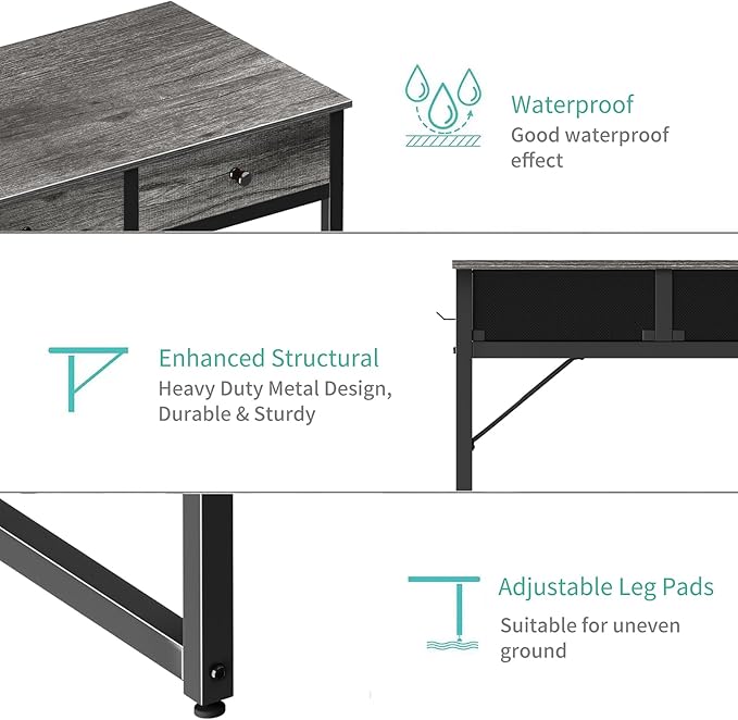 Lufeiya Small Desk with Drawers - for Bedroom 32 Inch Home Office Computer Desk with Fabric Storage Drawer and Bag Study Writing Table for Small Spaces Gray