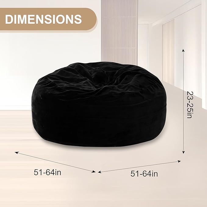 Bean Bag Chair for Adults Floor Bean Bags Offers Ample Space for AdultsMemory Foam Giant Bean BagsLounger Versatile Design Suits Any RoomMovie NightsReading(Black5FT)