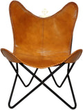 Parry Leather Butterfly Chair for Living Room - Handcrafted Brown Buffalo Leather Foldable Powder Coated Iron Frame Relaxing Chair for Home Decor Lounge Accent Outdoor Indoor