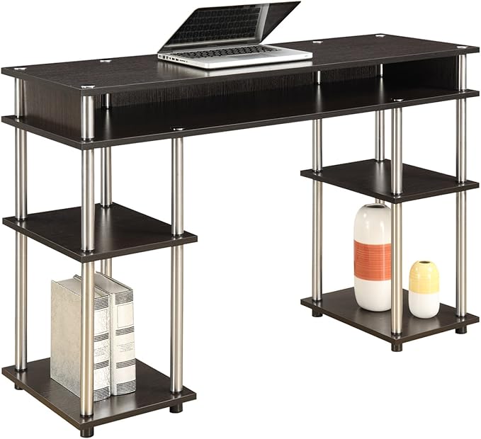 Convenience Concepts Designs2Go No Tools Desk Home Office Desk with Shelves Corner Shelf Vanity Desk Computer Desk Nail Table for Nail Tech - 47.25 L x 15.75 W x 30 H Espresso