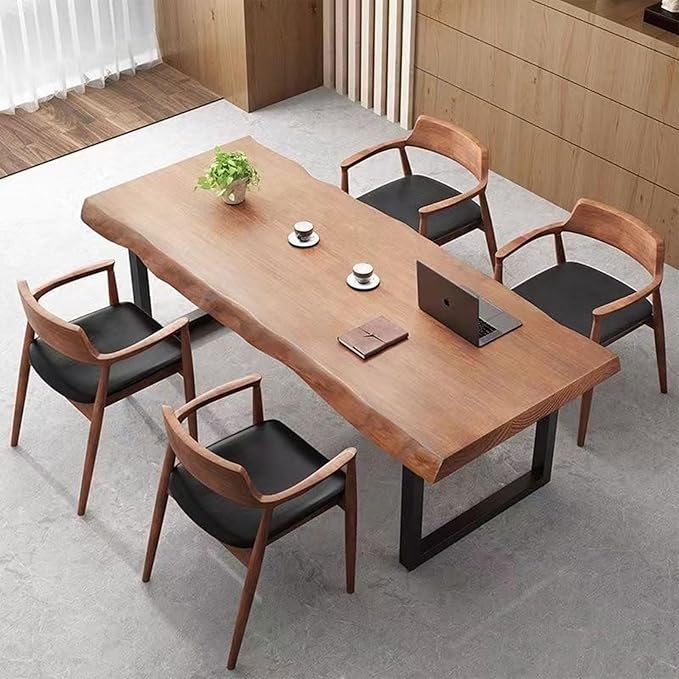 Stylish Solid Wood Office Desk with Sturdy Metal Base - Durable Multi-Size Executive Computer &amp Dining Table - Perfect for Home Office &amp Work Environments (Brown 55.12in)