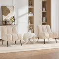 Armless Accent Velvet Chairs Set of 2 Single Sofa Chair Mini Cute Side Sofa with Upholstered Cushion for Small Space Apartment Bedroom Living Room Beige.