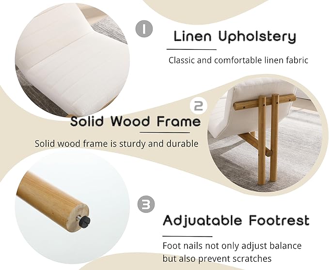 EALSON Modern Accent Chair with Ottoman Beige Fabric Upholstered Seater with High Backs Unique Design Wood Frame Armless for Living Room/Bedroom Reading/Office Use