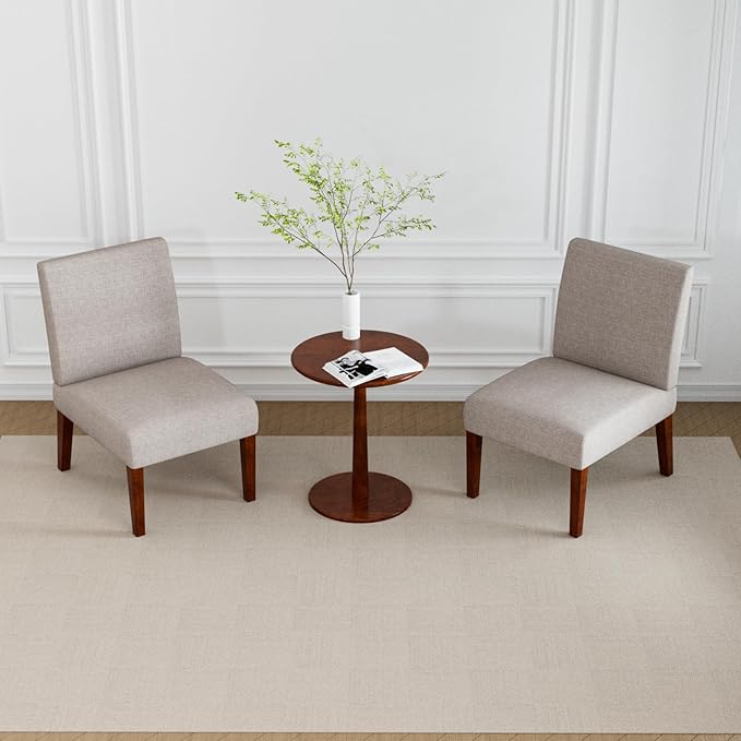 Coffee Table with 2 Fabric Accent ChairsCorner Side ChairVanity Chair for BedroomLounge RoomLiving Room Beige