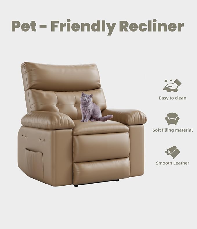Garvee Oversized Wide Rocker Swivel Recliner Chair - PU Leather Manual Recliner for Adults Large Nursery Glider Chair Lazy Recliner with Comfort Arm and Back for Living Room Bedroom