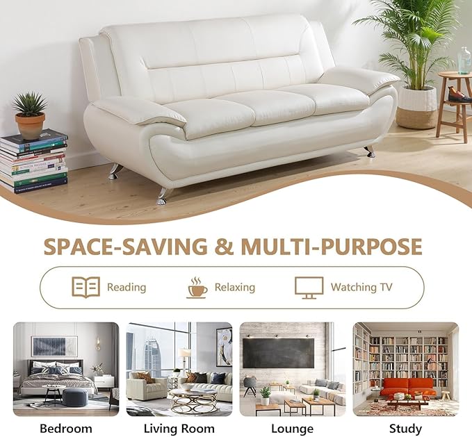 Leather Couch SetCream Sectional Sofa for Living Room Furniture Sets3 Seater Couch for Living Room/Office/Bedroom/Apartment