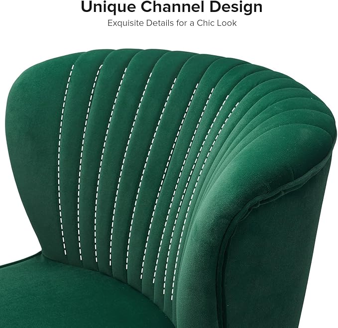 HULALA HOME Velvet Accent Chair Modern Upholstered Cute Side Chair with Gold Metal Legs Armless Wingback Slipper Chair Comfy Living Room Chair for Bedroom Guest Room VanityGreen