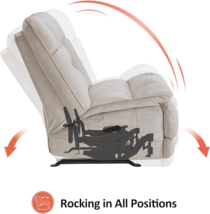 MCombo Dual Motor Oversized Power Recliner Chair 38.2'' Large Wide Seat Rocker Recliner with LED Lighting USB Ports Perfect for Living Room Office and Home Theater Fabric PR607 (Beige)