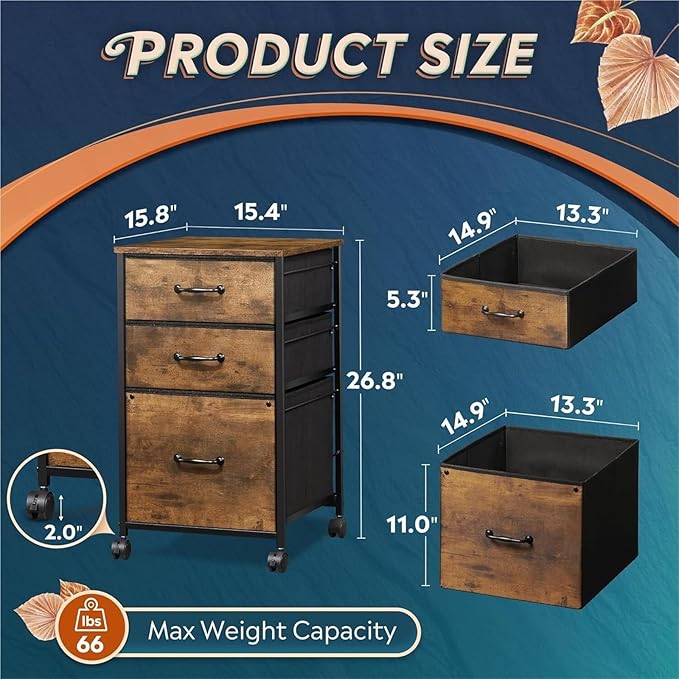 Mobile File Cabinet Mobile File Cabinet Rolling Printer Stand with 3 Drawers Fabric Vertical Filing Fits A4 Or Letter Size for Home Office