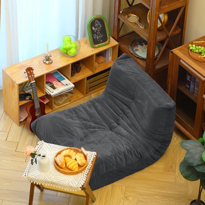 N&ampV Fireside Floor Sofa- Mid-Century Modern Armless Lounge Chair with Premium Soft Corduroy Fabric Plush Foam Cushion Accent Chair for Living Room Bedroom &amp Office (Dark Grey)