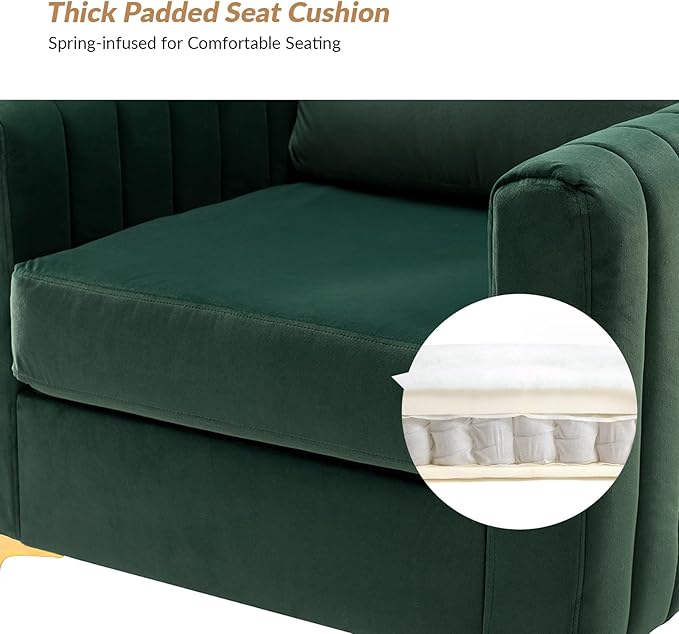 HULALA HOME Velvet Accent Club Chairs Set of 2 Modern Velvet Armchair Upholstered Accent Club Chairs Sofa Chairs with Gold Metal Legs Mid-Century Barrel Leisure Comfy Reading Armchair Green