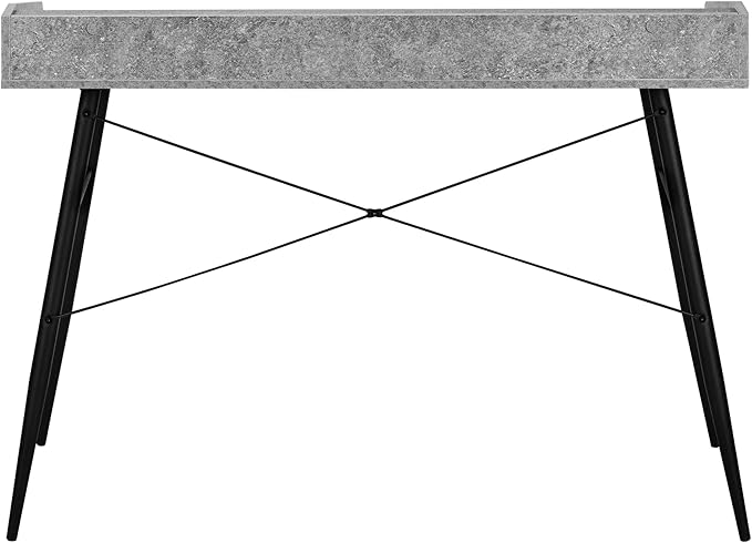 Penau Computer Desk for Home Office 48 Inch Grey Stone Look Laminate Surface Black Metal Base with Storage Shelves and 2 Cubbies Contemporary Modern Design