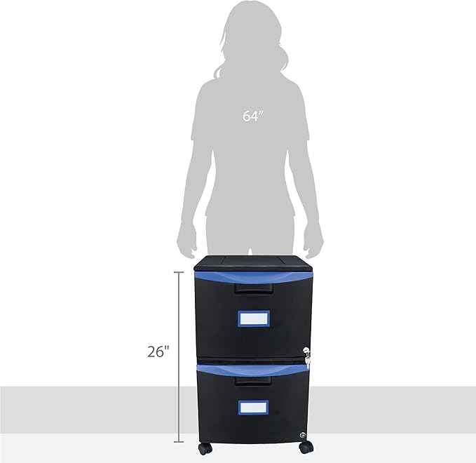 Storex Two-Drawer Mobile Filing Cabinet 2 Legal/letter-Size File Drawers Black/blue 14.75 X 18.25 X 26
