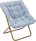 Flash Furniture Archer Saucer Chair with Folding Steel Frame Portable Oversized Saucer Chair for Dorm or Bedroom 28 Dusty Aqua Faux Fur/Soft Gold Frame