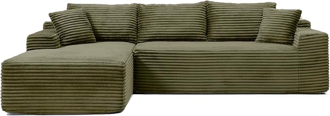 108 Cloud Modular Sectional Couch Modern Boneless Couch with L-Shape Chaise Deep Seat Sectional Sofa Corduroy Corner Couches for Living RoomNo Assembly Required (Green Left Facing Chaise)