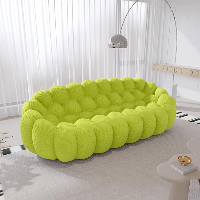 Bubble Couch 98.43'' Modern 3-Seater Modern Lazy Floor Couch Memory Foam Round Sofa 3D Honeycomb Shape Curved Sofas for Living Room Office Apartment (Lemon Green)