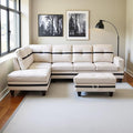 L Shaped Couch PU Leather Sectional Couches for Living Room 3 Pieces Modular Sectional Sofa with Chaise Ottoman with Storage for Living Room and Small Apartment White and Black