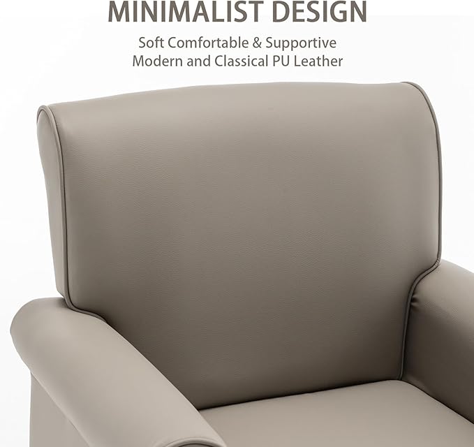 HOMEFLEX Accent Chair Faux Leather Living Room Chairs with Nailhead Trim Mid-Century Lounge Armchair with Solid Wood Legs Comfy Reading Single Sofa for Bedroom Waiting Room (Grey 1 Chair)