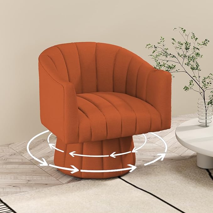 Modern Swivel Accent Chair Velvet Corner Chair Comfy Round Barrel Chair Cozy Armchair for Living Room Bedroom Office Spaces - Orange