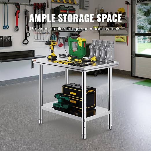 Vevor Stainless Steel 900x600x800 mm Commercial Kitchen Prep &amp Heavy Duty Metal Work Table with Adjustable Feet for Restaurant Home and Hotel : Industrial &amp Scientific