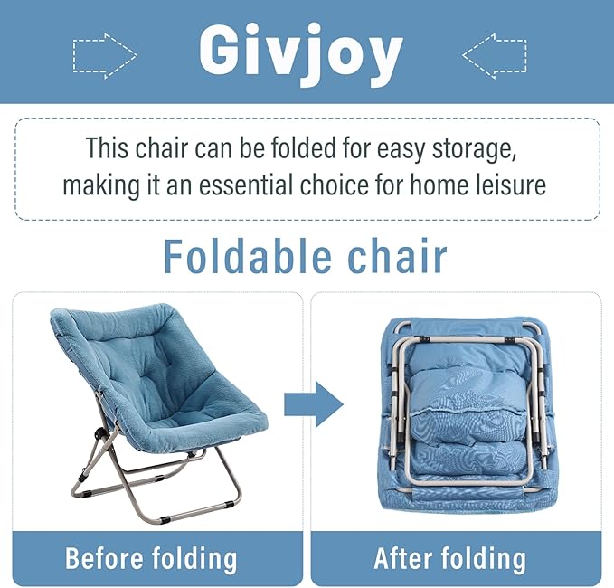 Comfy Folded Chair Soft Faux Fur Oversized Folding Chair Flexible Lazy Chair for Kids Girls Teens Adults Moon Chair for Dorm Rooms Bedroom Living Room