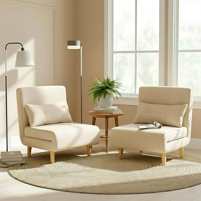 Ahomly 3 in 1 Convertible Sleeper Chair Sofa Chair for Adults with 6 Angle Adjustable Backrest Single Sleeper for Living Room/Apartment/Office Beige