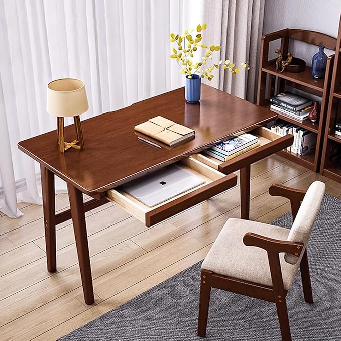Wood Writing Desk with 2 DrawerHome Office Desk for Small Spaces Study Desk PC Table Workstation (Walnut 39.4x23.6x29.5)