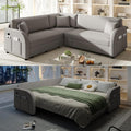 KEIKI 85 Convertible Sofa Bed with Chaise for Guest Rooms &amp Studios L-Shaped Sectional Couch with Pull Out Bed Teddy Upholstery &amp USB Charging