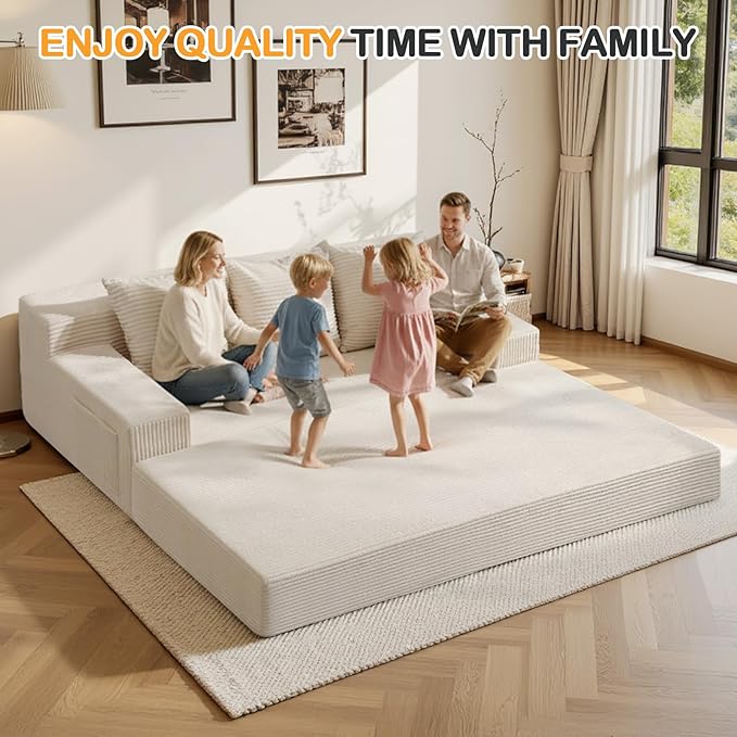 Convertible Futon Sofa Bed Couch 78'' Corduroy Folding Sofas Bed Compression Boneless Floor Couch Sofa Beds with 3 Pillows for Living Room Bedroom Apartment