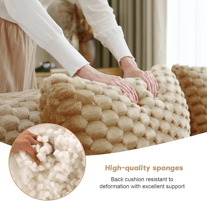 82 Modular Sectional Sofa Couch Flannelette Upholstery Boneless Couch Loveseat with Ottoman Modern L Shaped Sectional Couches for Living Room Apartment &amp Movie Room No Assembly Camel