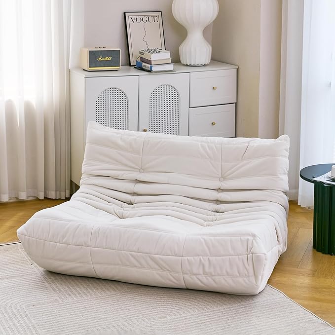 N&ampV Fireside Chair Mid Century Armless Floor Sofa Soft Premium Microfiber Floor Lounge Chair Foam Sofa Accent Chair for Living Room Bedroom and Office (Loveseat Ivory)