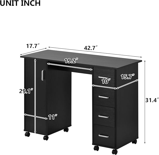 Home Office Computer Desk Table with Drawers White Black