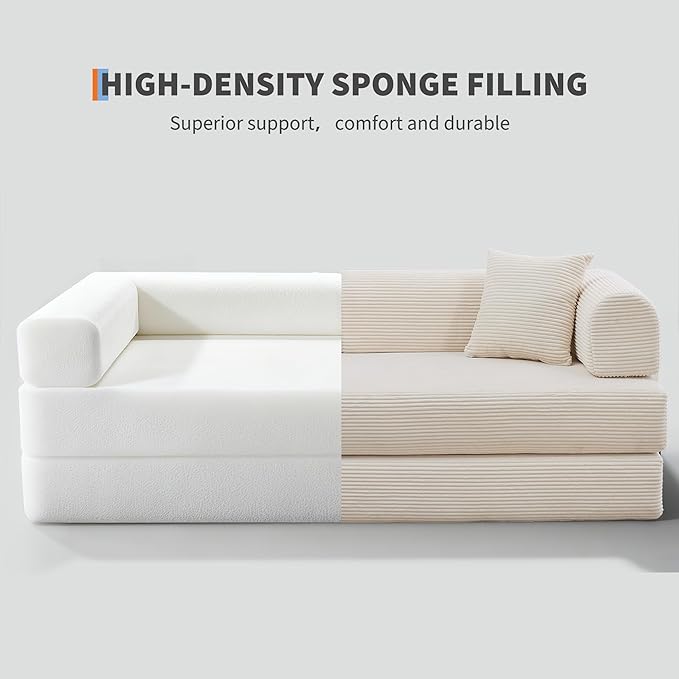 78'' Convertible Sleeper Sofa Bed4 in 1 Corduroy Boneless Couch with PillowsFolding Sectional Couch with Pull Out BedFloor Sofa Loveseat for Living RoomBedroomNo Assembly RequiredBeige