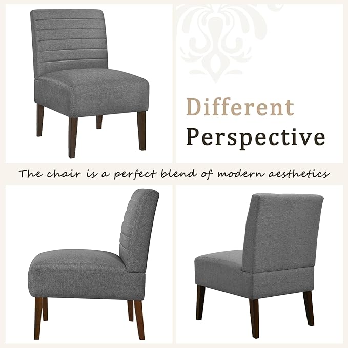 Armless Accent Chair Mid Century Modern Upholstered Living Room Chairs Accent Dining Chair Sofa with Solid Wood Legs Lounge Reading Chair for Bedroom Office (Gray)