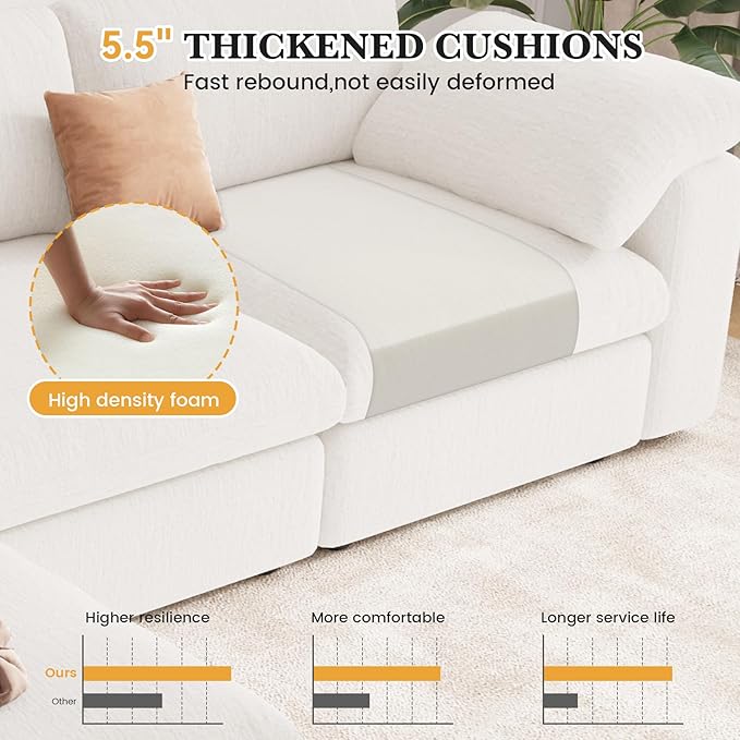 118 Oversized Modular Sectional Sofa L Shaped 3 Seaters with Storage Ottoman Cloud Couch Sofa Set Modern Convertible Chenille Deep Seat Sectional Couches for Living Room White 1 PCS