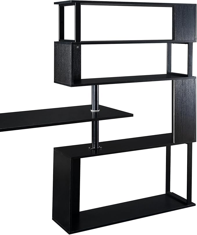Vinsetto L-Shaped Home Office Computer Desk with Rotating Corner Table 5-Tier Bookshelf Lockable Casters Four Installation Methods 47.2 x 39.9 x 60.2 Black