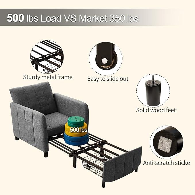 Sleeper Chair 84 Extra Long Convertible Chair Bed Upgraded 3-in-1 to 4-in-1 Pull Out Chair &amp Single Sofa Bed for Adult Sleeping Chair for Living Room &amp Small Space (Dark Grey)