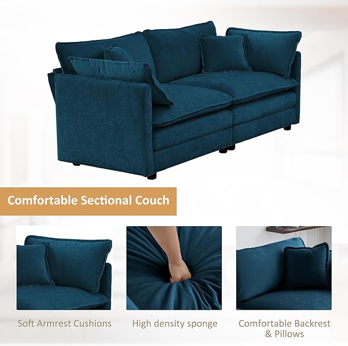 GNIXUU Upholstered Living Room Furniture Sets Inclued 2 Pieces loveseat Sofa Modern Chenille Deep Seat Couch Set for Living Room and Bedroom(2+2 seat Blue)