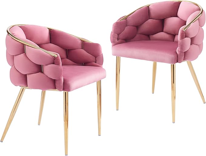 Christopher Knight Home Middlemist Barrel Accent Chairs Luxury Velvet Armchairs Modern Upholstered Chairs with Gold Legs Knitting Process for Living Room Home Rest Home Office(Set of 2) Pink