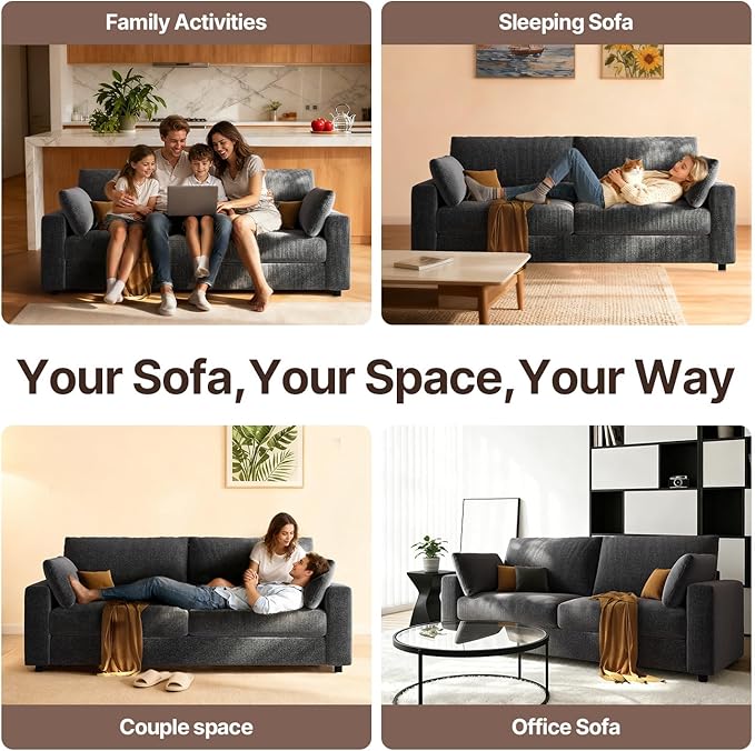71” Loveseat Sofa Mid Century Modern Decor Love Seat Couches for Living Room Linen Fabric Deep Cushions Couch for Bedroom Solid and Easy to Install Love Seats Furniture (Blue Gray 71 Inch)