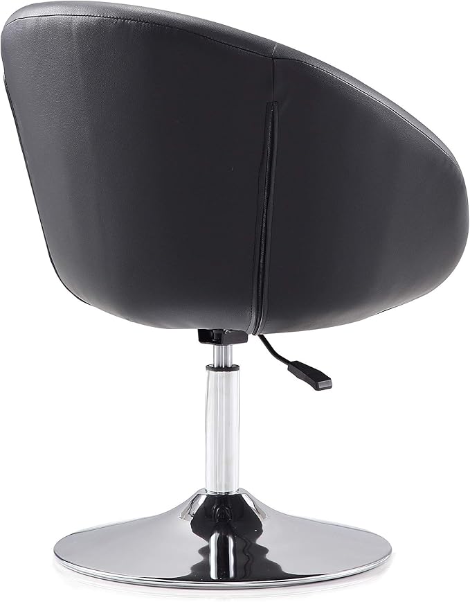 Manhattan Comfort Hopper Adjustable Swivel Accent Chair Set of 2 with 360° Turn Upholstered Seat Polished Chrome Base Modern Bowl Design for Home Office and Living Room Black Faux Leather