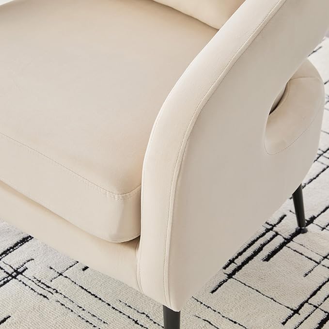 Mid Century Modern Accent Armchair - Velvet Upholstery with Removable CushionRound Arms &amp Sturdy Metal LegsComfortable Reading Chair for Living RoomBedroomApartment - Beige FabricBlack Legs