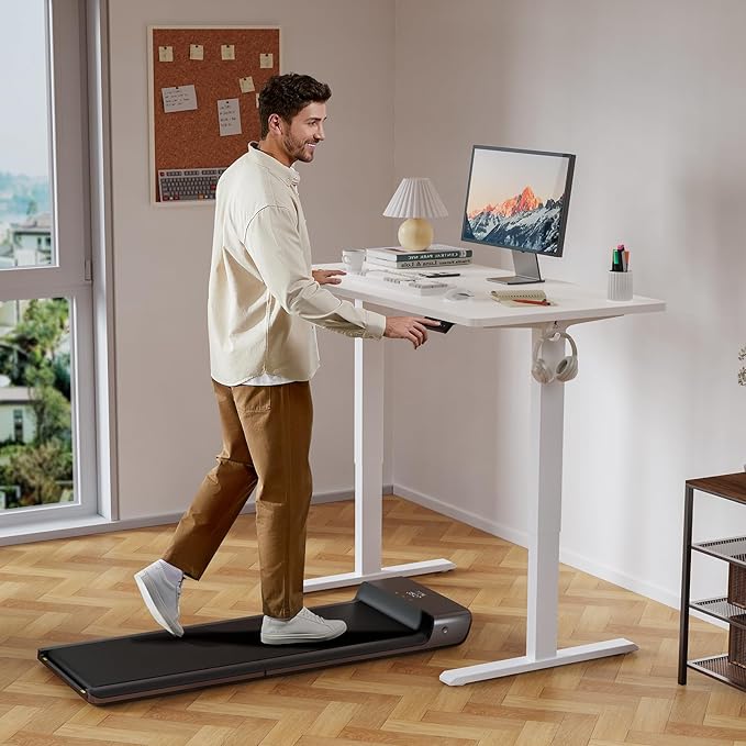48x24 Inches Height Adjustable Electric Standing Desk with 2 Hooks for Home Office Ergonomic Sit Stand up Desk with Splice Board White