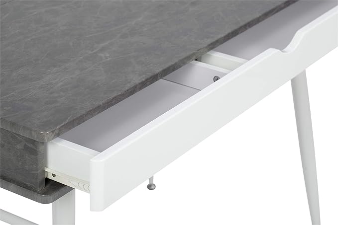 Calico Designs 51252 Alcove Modern Large Split Drawer in White/Cement Gray Desk with Storage