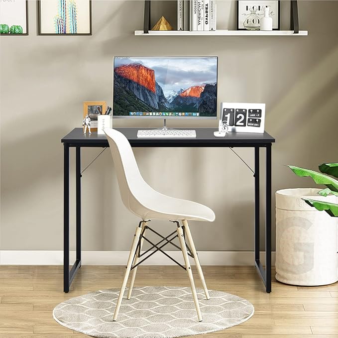 COSTWAY Home Office Computer Desk 40 inch Modern Simple Writing Study Desk Metal Frame Gaming Desk Laptop PC Workstation for Living Room Bedroom &amp Study (Black)