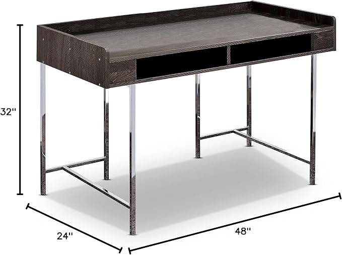 HOMES: Inside + Out Bratenahl Modern Metal 48 in. Writing Desk with USB Port Electrical Outlet for Home Office Brown and Chrome