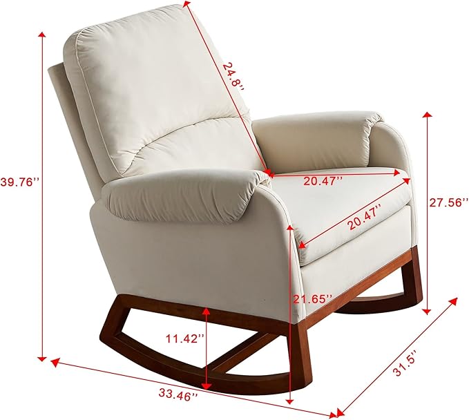 Modern Comfortable Velvet Rocking Chair for Living Room Reading Room Beige Color