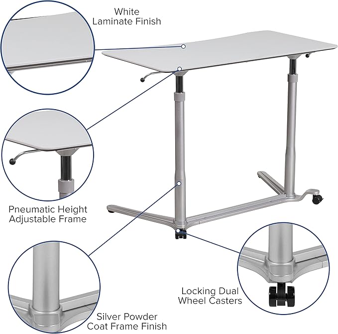 Flash Furniture Merritt Sit-Down Stand-Up Light Gray Computer Ergonomic Desk with 37.375''W Top (Adjustable Range 29'' - 40.75'')
